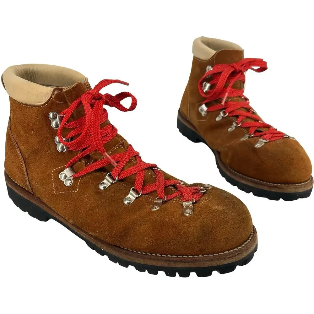 Vintage 70s Men's Brown Suede Mont Blanc Sherpa Lined Mountain Hiking Boots 13D - Picture 1 of 9